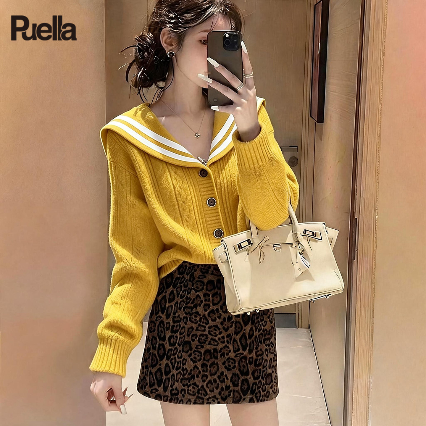 拉夏贝尔Puella2025年冬季法式小香风别致黄色海军领针织衫上衣女,女装/女士精品,羊绒衫,淘宝优惠券,粉丝福利购,淘宝优惠卷