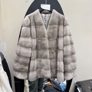 1114 水貂毛外套女装 欧洲站2025冬新款 进口整貂皮草大衣女V领短款