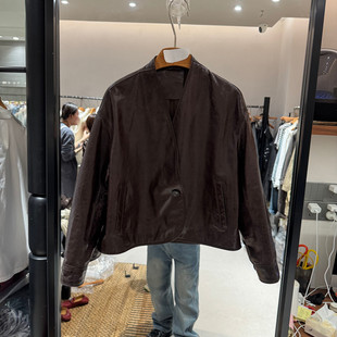 新款 外套女款 时尚 短款 欧货26001 V领绵羊皮单扣修身 欧洲站2026春季