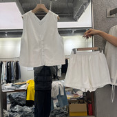 新款 女款 时尚 两件套装 欧货 V领亚麻马甲阔腿短裤 欧洲站2026春季