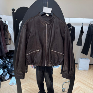 欧洲站2026春季新款时尚立领绵羊皮短款皮衣外套女款欧货26081