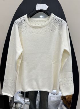 欧洲站2025冬新款圆领蕾丝拼接长袖针织衫女打底衫温柔风格63217