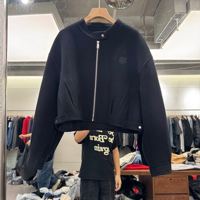 欧洲站圆领纯色简约短款宽松外套