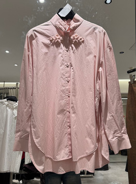 欧洲站2026春季新款时尚立领盘扣慵懒风荷叶边衬衫女款欧货251112