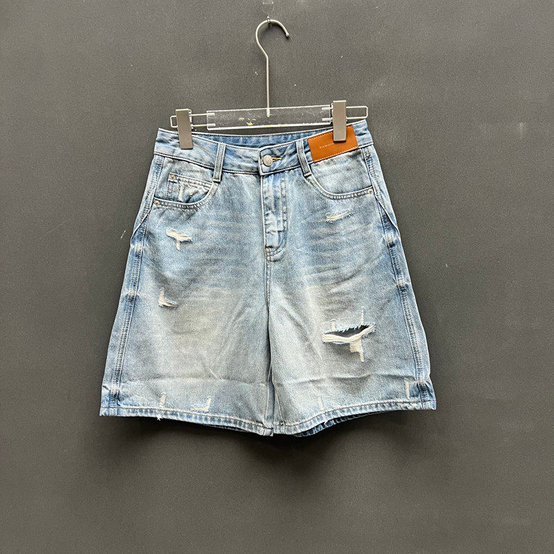 欧洲站2026早夏新款时尚高腰破洞宽松牛仔五分裤女款欧货1006