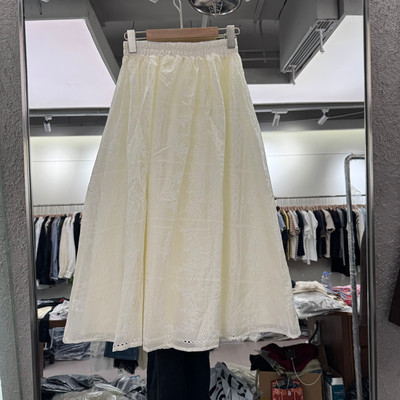 欧洲站春季松紧腰蕾丝半身裙