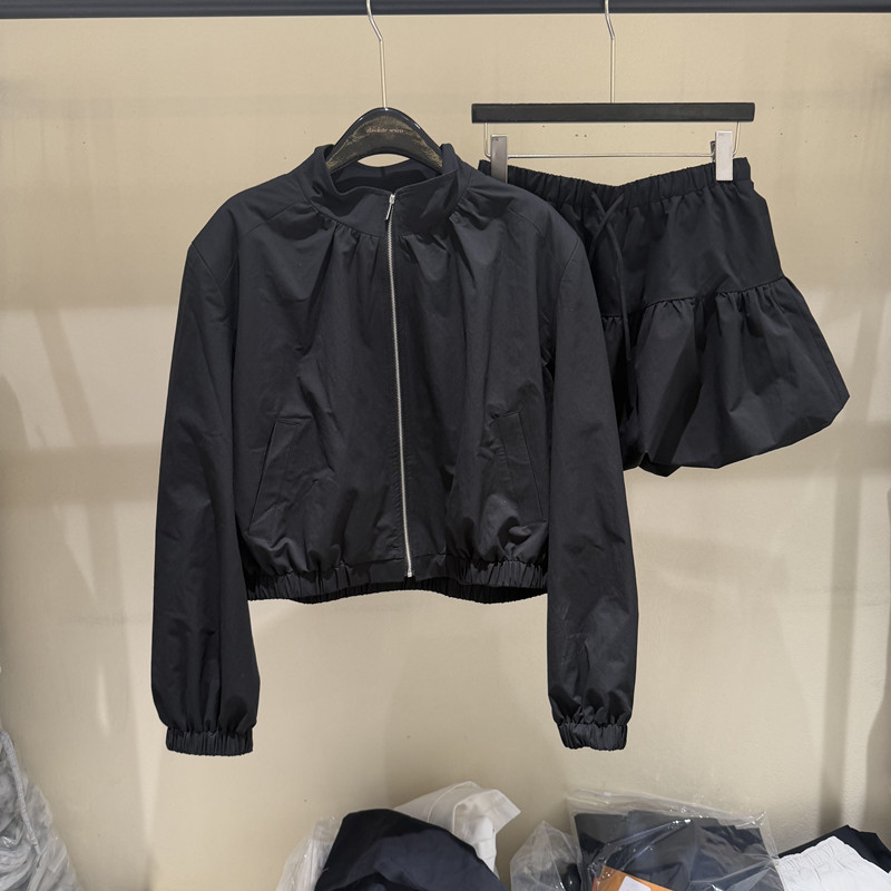 欧洲站2026春季新款时尚立领减龄短款外套+高腰花苞裙套装女欧货