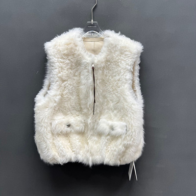 欧洲站时尚圆领无袖拉链皮草马甲