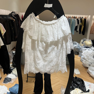 蕾丝雪纺衫 欧洲站2026春季 新款 一字领荷叶边镂空短袖 欧货3760 女款