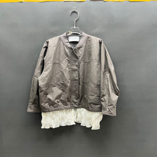 欧洲站2026春季新款时尚圆领假两件拼接宽松风衣外套女款欧货