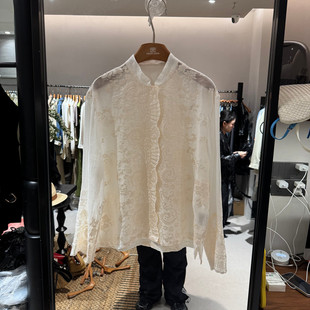 新款 女款 时尚 衬衫 欧货7028 立领蕾丝刺绣宽松长袖 欧洲站2026春季