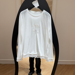 T恤女款 欧洲站2026春季 蕾丝拼接下摆宽松长袖 时尚 欧货1185 新款