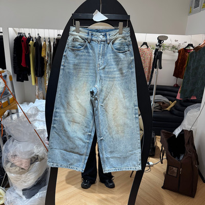 欧洲站春季高腰九分阔腿牛仔裤女