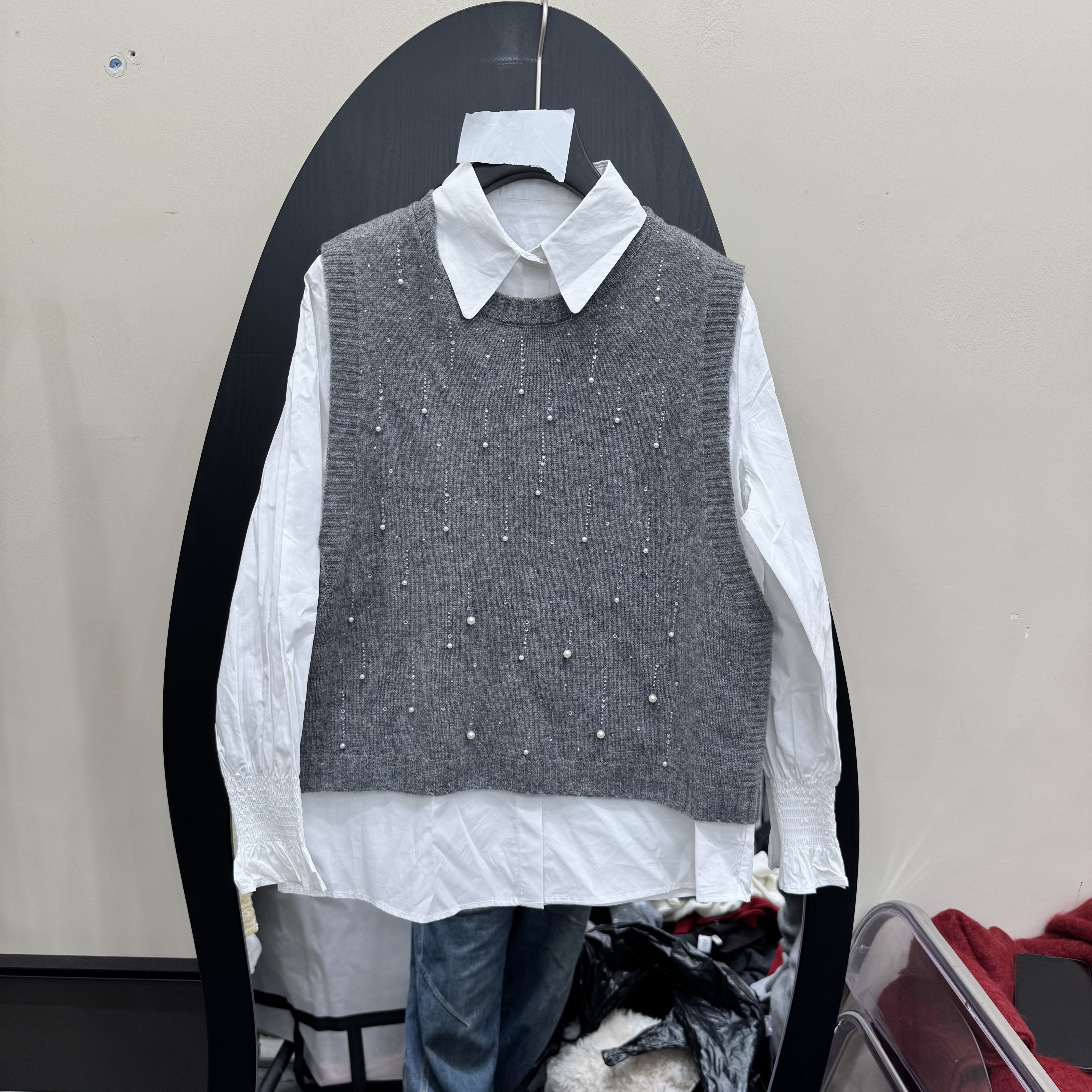 欧洲站2025冬烫钻针织马甲女款