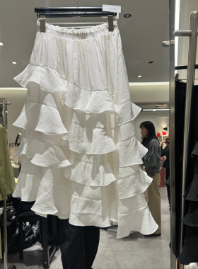 欧洲站2026春季新款时尚松紧腰修身荷叶边蛋糕裙女款欧货8092-1