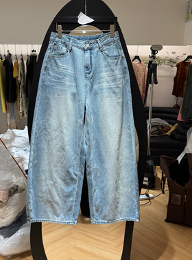 欧洲站2026春季新款时尚高腰宽松百搭牛仔弯刀裤女款欧货2038