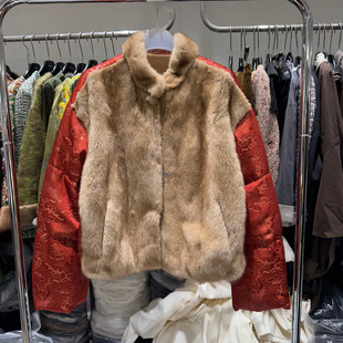 欧货5071 立领拼接风立领水貂毛皮草外套女款 欧洲站2025冬季 新款