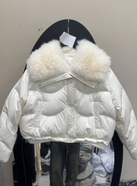 欧洲站2025冬新款短款羽绒服女大翻领狐狸毛领宽松保暖外套98075