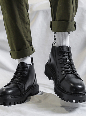 Trendsetters！这质感好到让人上头~~~工装马丁靴英伦厚底增高鞋