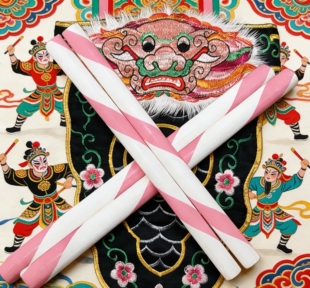 儿童英歌槌英歌棒英歌棍潮汕英歌舞38cm白稠木耐用粉白条纹