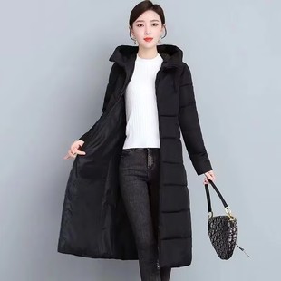 连帽棉服洋气保暖中老年加厚棉袄 妈妈冬季 棉衣女长款 过膝时尚 修身