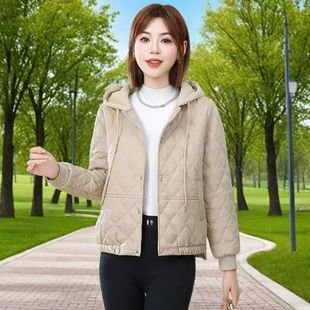 2025秋冬新款时尚百搭菱形格羽绒棉服女士小棉袄外套轻薄棉衣