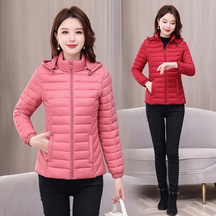 洋气轻薄羽绒棉服妈妈轻薄保暖小棉袄 修身 秋冬棉衣女短款 带帽时尚