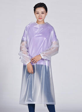 成人男女pvc透明围兜反穿衣长袖罩衣加长白色防水食品厂塑料围裙