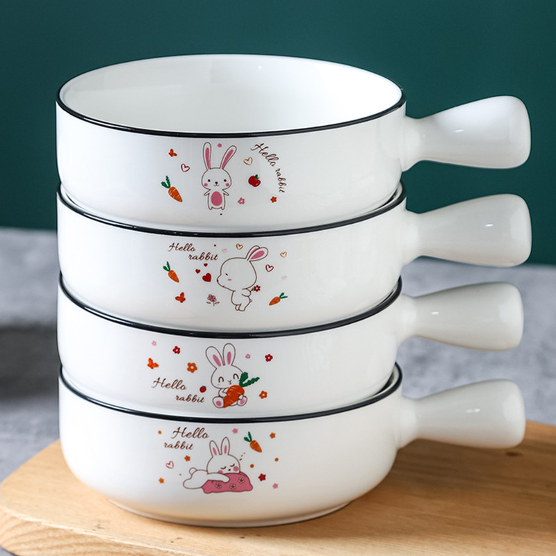 单柄卡通兔手柄碗水果沙拉焗饭碗