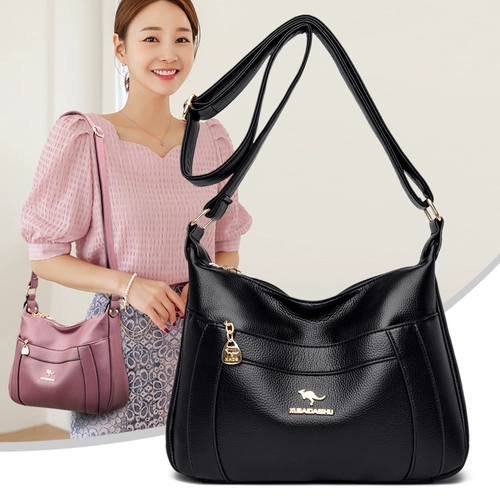 Кенгуру, кожаная вместительная и большая сумка на одно плечо для матери, из натуральной кожи