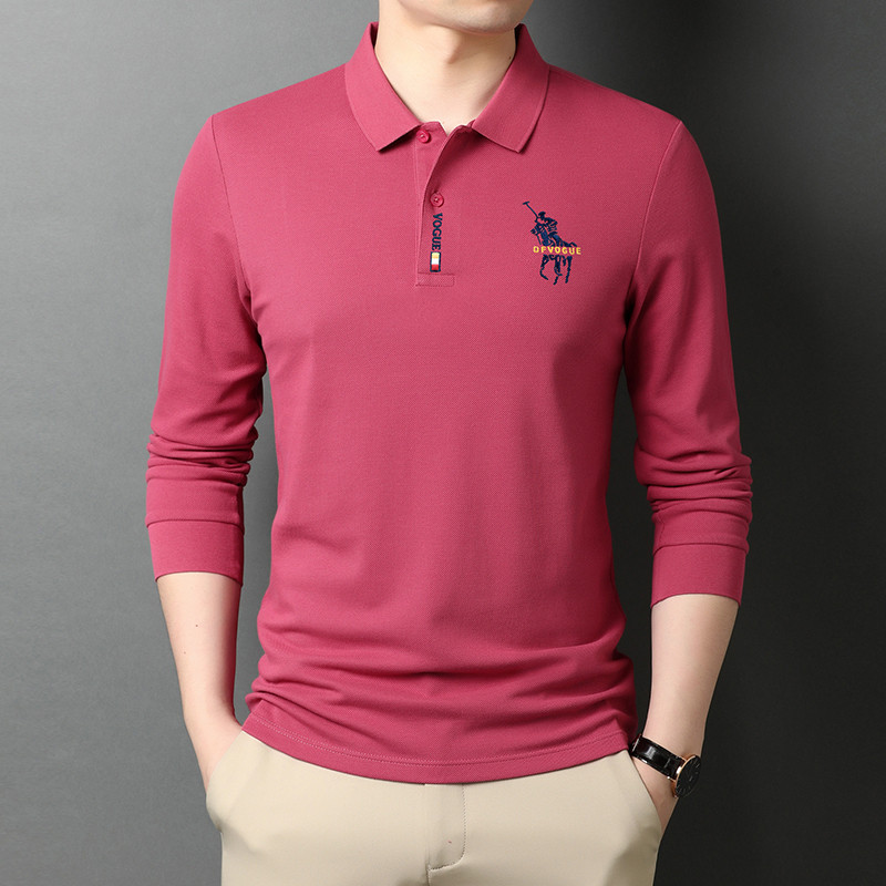 SPRING AND AUTUMN PURE COTTON POLO SHIRT MENS THICK LONG-SLEEVED HIGH-END T-SHIRT LAPEL EMBROIDERY MIDDLE-AGED DAD LED LARGE SIZE A