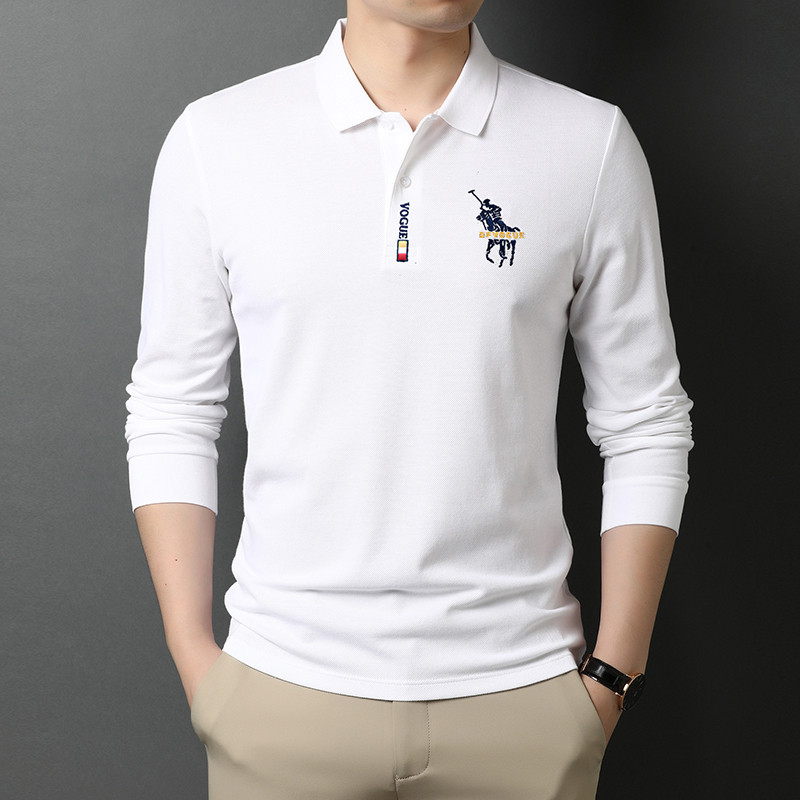 SPRING AND AUTUMN PURE COTTON POLO SHIRT MENS THICK LONG-SLEEVED HIGH-END T-SHIRT LAPEL EMBROIDERY MIDDLE-AGED DAD LED LARGE SIZE A