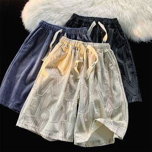夏季短裤男美式高街ulzzang潮牌灯芯绒中裤子直筒学生运动五分裤