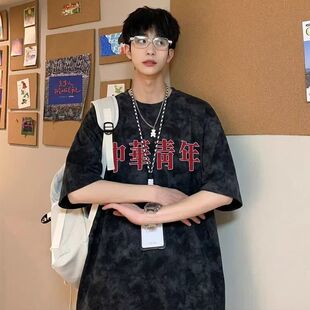 美式复古vintage短袖t恤男夏季中华青年水洗做旧宽松半袖体恤上衣