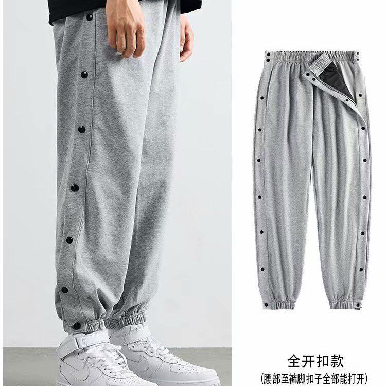 春秋排扣裤全开扣篮球裤德鲁大叔出场纽扣卫裤宽松束脚运动长裤男