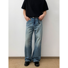 NSEEKE水洗蓝色牛仔裤男款2021M宽松直筒阔腿长裤子美式猫须vibe