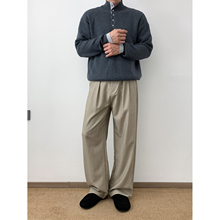 NSEEKE老钱风垂感西裤男款阔腿宽松直筒长裤子休闲褶皱条纹设计感