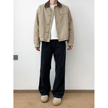 NSEEKE复古做旧磨毛直筒长裤铆钉褶皱设计感百搭休闲裤子男工装裤