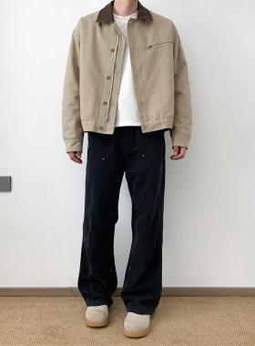 NSEEKE复古做旧磨毛直筒长裤铆钉褶皱设计感百搭休闲裤子男工装裤