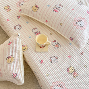 愉快小猫 A类全棉正面纯棉床盖加厚夹棉床单加大加长拼接床可爱