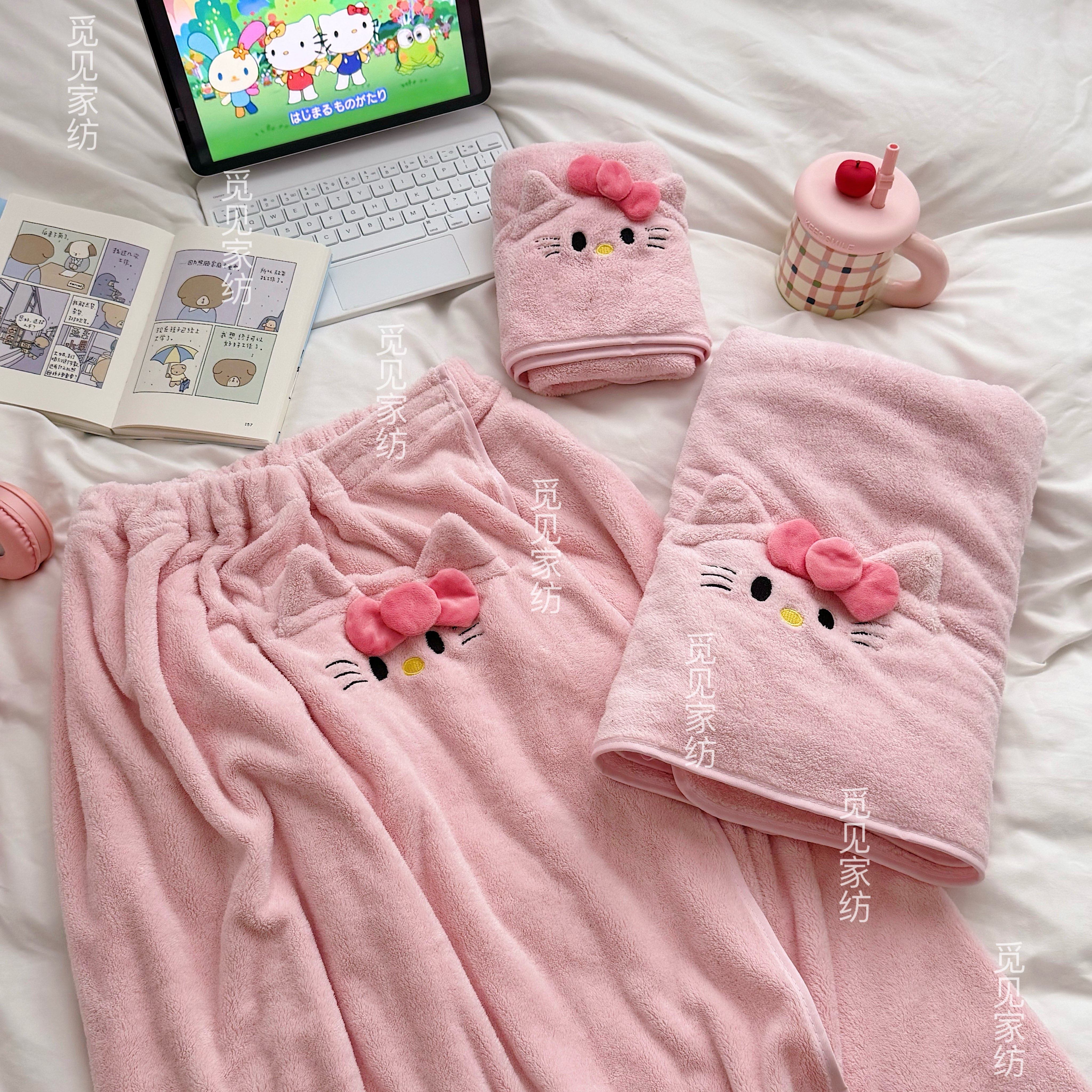 女生可爱猫咪浴巾大号浴裙干发帽毛巾裹头巾洗澡巾珊瑚绒宿舍少女,居家布艺,浴巾毛巾方巾套装/三件套,淘宝优惠券,粉丝福利购,淘宝优惠卷