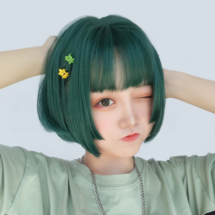 绿色短发头发假发女生北极星绿辣妹公主切酷帅气水母姬发式波波头