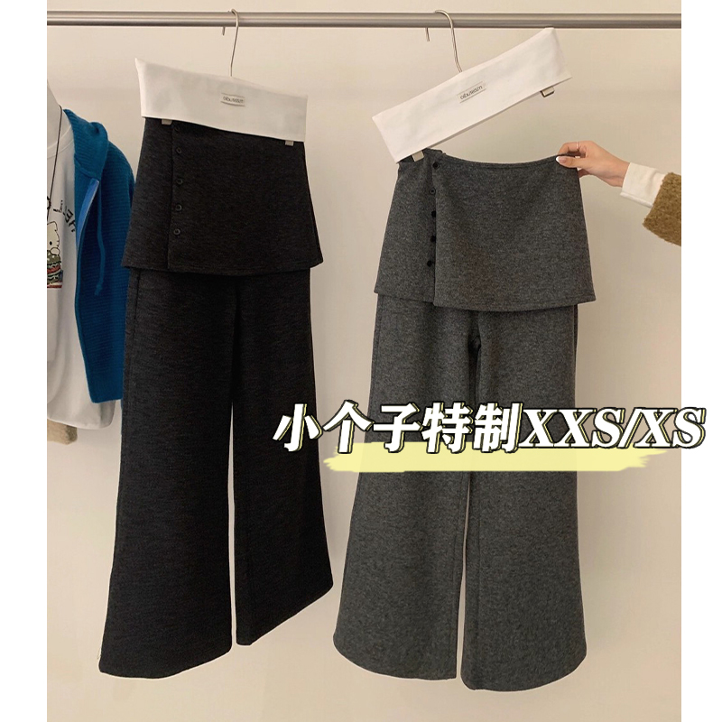 150小个子慵懒通勤风屁帘休闲裤秋冬加绒145垂感灰色毛呢阔腿裤女