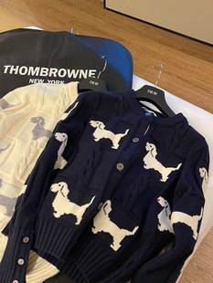 TB小腊肠狗狗提花针织开衫外套女春秋设计感百搭厚毛衣显瘦上衣