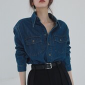 高级设计感小众蓝色牛仔上衣外套衬衣女 法式 2026春秋新款 港风衬衫