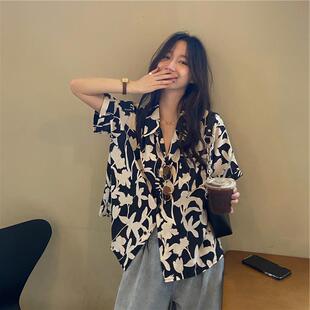 2025新款 女装 夏季 碎花衬衫 港味复古宽松上衣度假风休闲衬衣潮 短袖