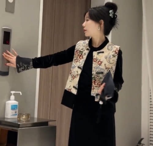 新中式立领盘扣刺绣短马甲女秋冬