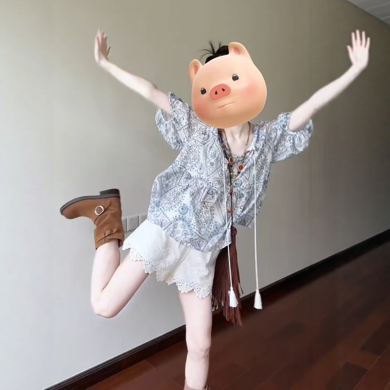 法式复古气质碎花短袖衬衫