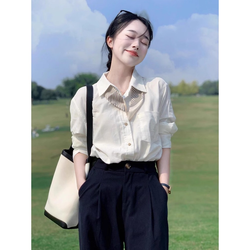白色长袖职业衬衫女士2025