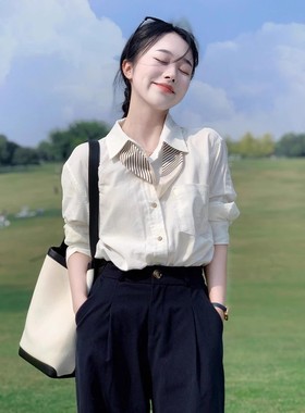 白色长袖职业衬衫女士2025开秋新款衬衣洋气高级感气质polo领上衣